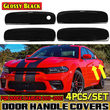 Cargar imagen en el visor de la galería, Glossy Black / Carbon Fiber Outer Door Handle Trim Covers for Dodge Charger / Challenger | 4-Piece