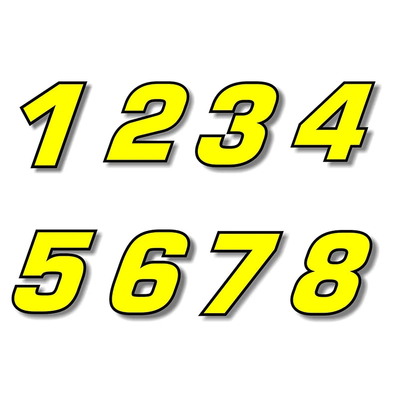 F155 Individual Number Vinyl Sticker – Yellow with Black Border | Digits 0–9 | 2 Sizes | Car, Motorcycle & Helmet