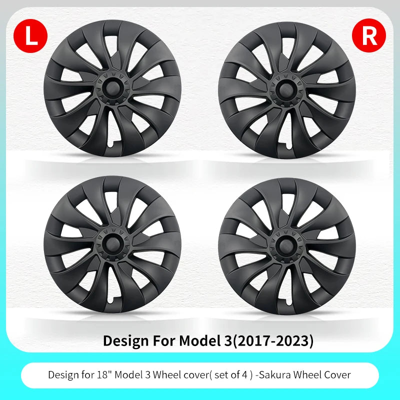18" Sakura Style Hub Cap for Tesla Model 3 (2017–2023) | 4-Piece ABS Replacement Wheel Cover