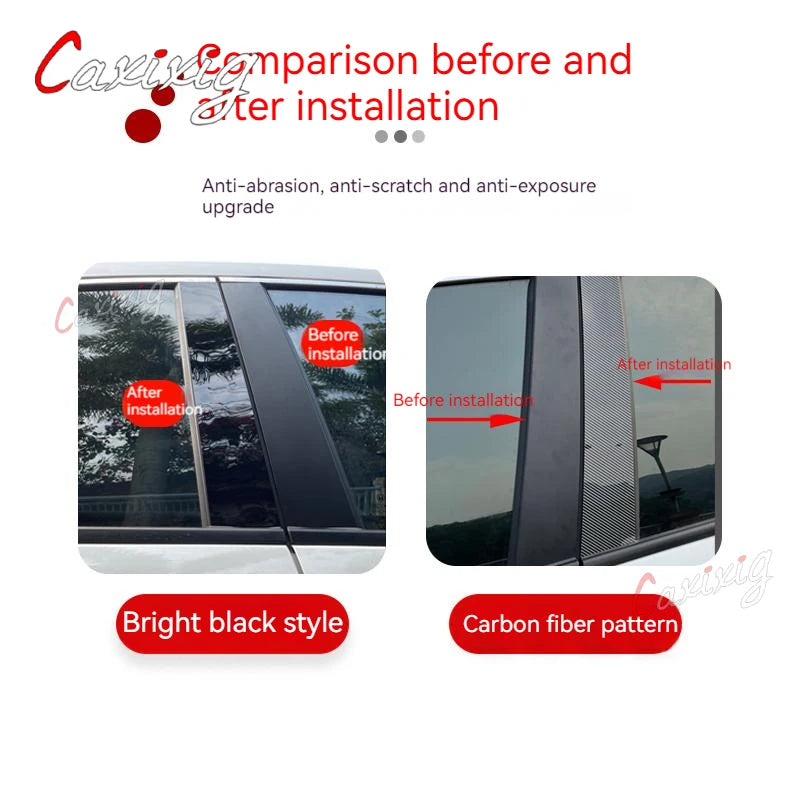 For Suzuki Scross SX4 2014-2021 8x Black Car Door Window Center BC Pillar Posts Trim Cover Sticker PC Mirror Effect Carbon Fiber