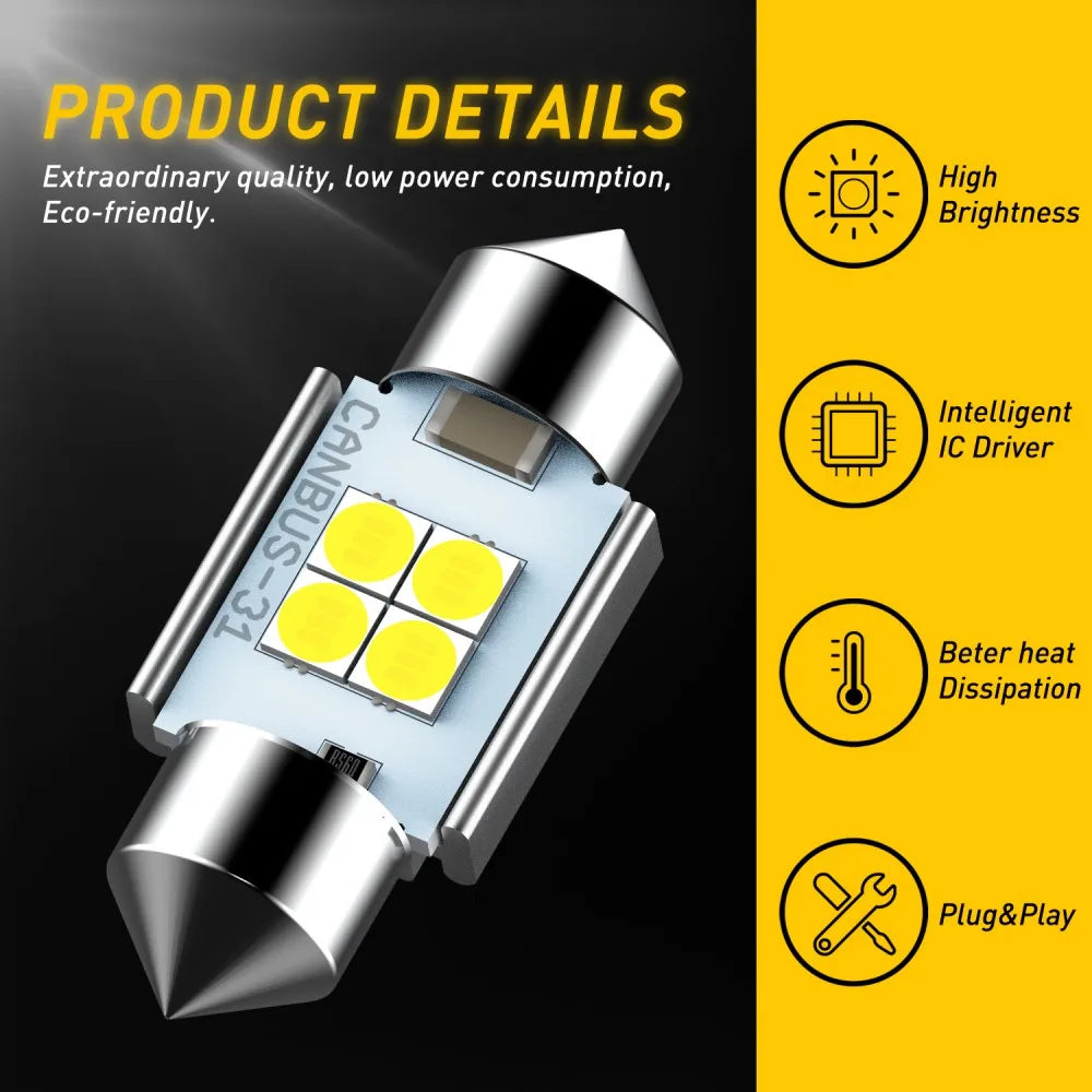 AUXITO C5W C10W Canbus Festoon LED Bulb | 31/36/41mm 12V 2–20 Pack