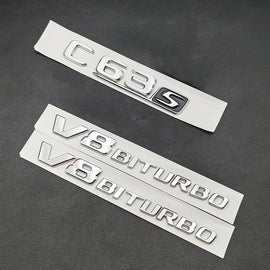 3D ABS Chrome C63S Logo V8 BITURBO Badge Trunk Emblem Sticker for Mercedes-Benz AMG | Decal