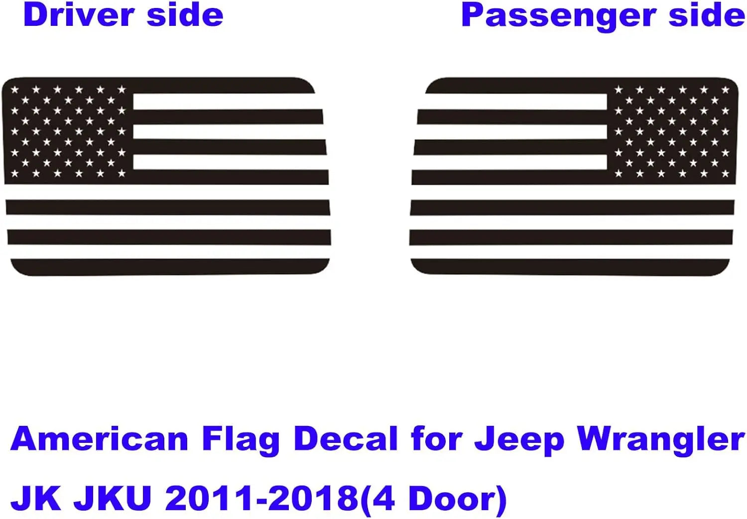 Jeep Wrangler JK / JKU American Flag Rear Window Decal – Precut Stars & Stripes Back Side Window Sticker (2-Pc Set, 4-Door)