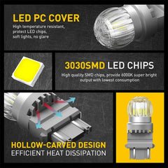 AUXITO T25 3157 P27/7W Canbus LED | 2pc White/Red/Amber Brake DRL