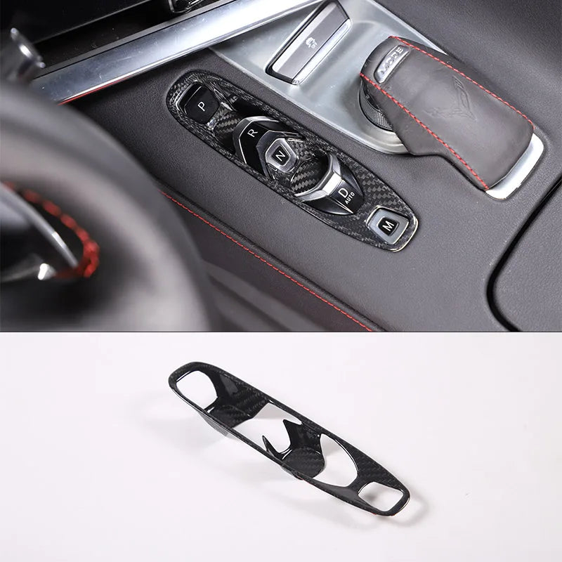 Real Carbon Fiber Cover For Chevrolet Corvette C8 2020 2021 2022 2023 Car Console Gear Shift Button Sticker Accessories