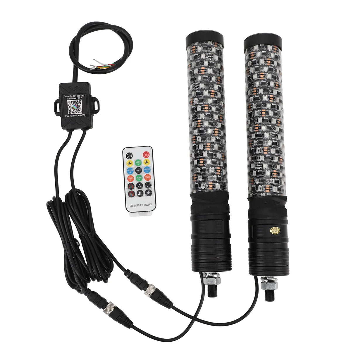 Spiral RGB LED Whip Lights for ATV / UTV / Off-Road | 2-Piece, 300 Patterns, Sound Activated