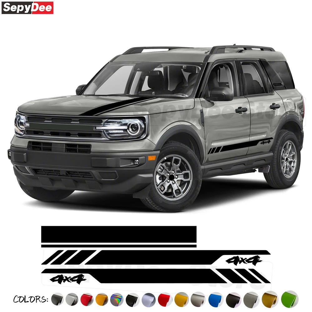 4x4 Hood & Door Side Stripe Decal Kit for Ford Bronco Sport | Full Body Vinyl Tuning Graphics