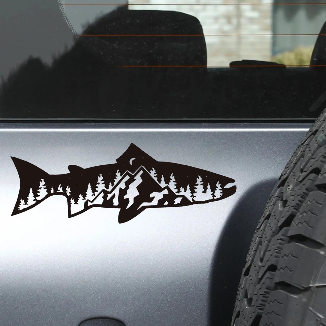 Forest & Fish Outdoor Adventure Decal | SUV, 4x4 & Off-Road Window Graphic Sticker