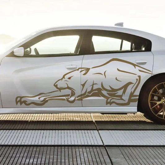 Tribal Hunting Cat & Wolf Vinyl Decal - Grunge Tattoo Design for Dodge Charger, Car, or Truck