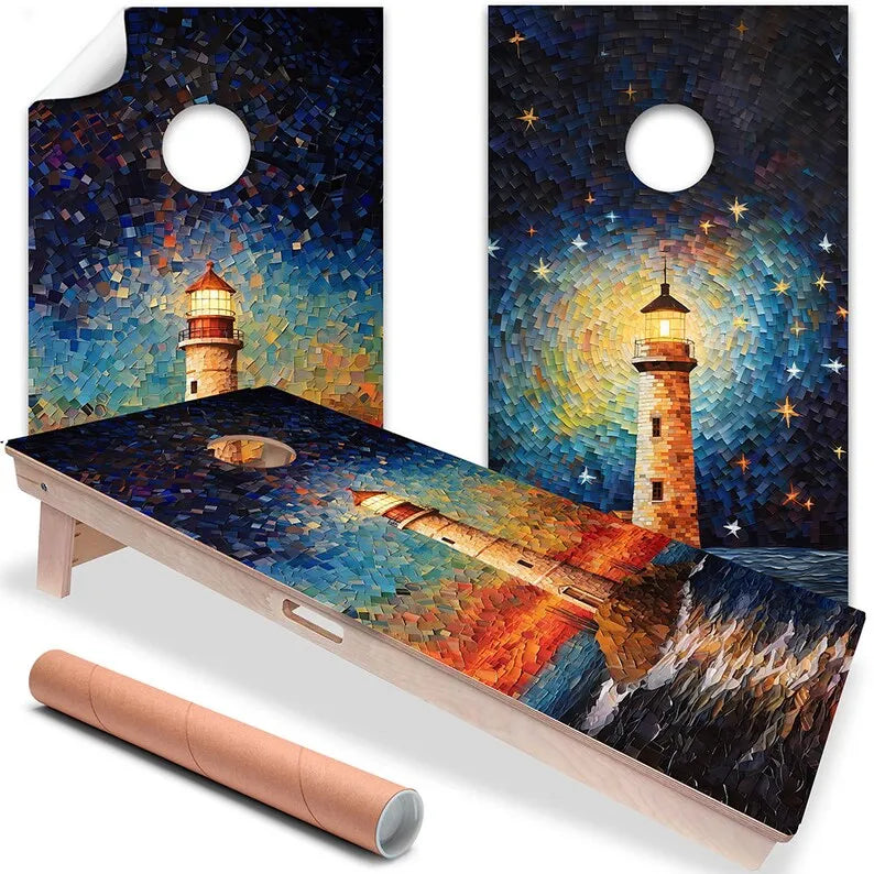 Cornhole Board Wraps and Decals for Boards Set of 2 Skins Professional Vinyl Covers Sticker -Post It Style Lighthouses Art Decal