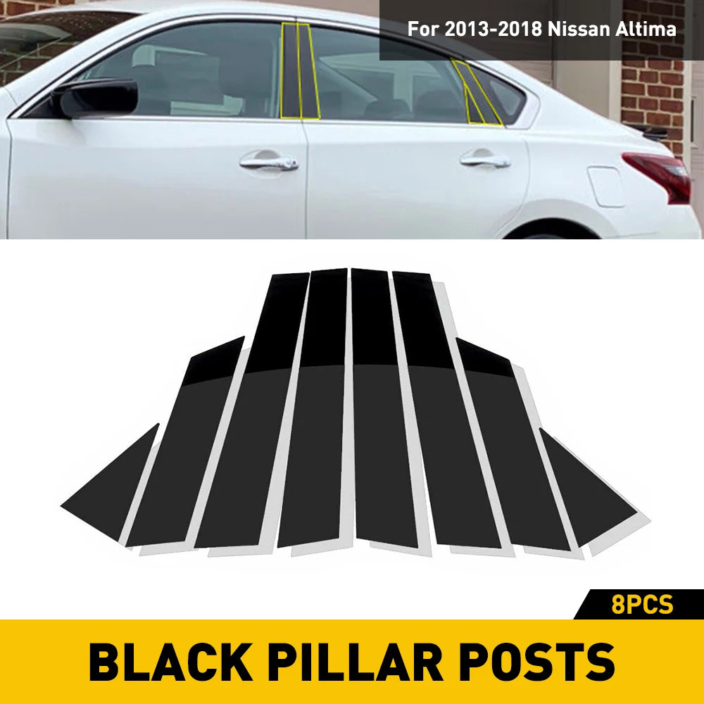 Gloss Piano Black Pillar Posts for Nissan Altima (2013–2018) | 6pc
