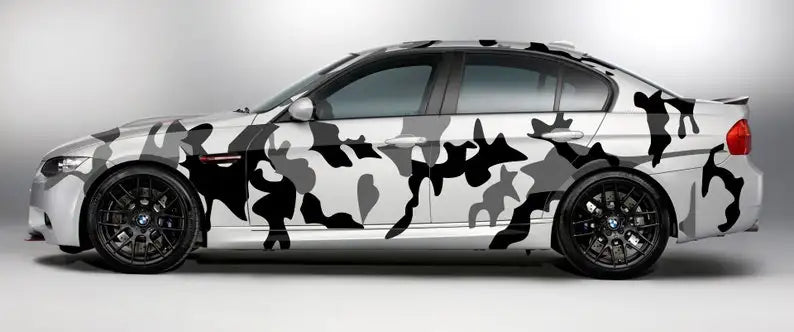 Universal Black & Grey Camouflage Car Vinyl Sticker Kit - Customizable Camo Side Graphic Wrap Decals