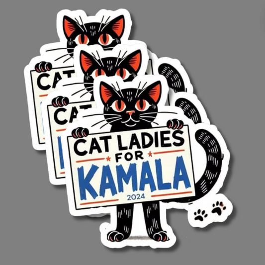 Cat Ladies For Kamala 2024 President 3" Decal Sticker - 3 Pack