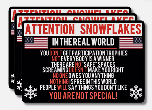 Attention Snowflake Funny 3"Political Car Truck Window Decal Vinyl Sticker - 3PK