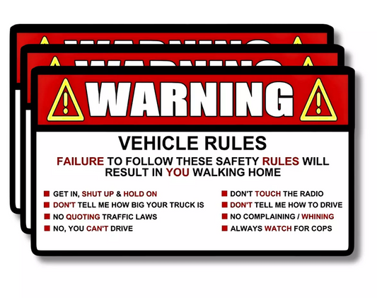 Warning Rules Decal Sticker Funny For JDM Car Truck Bumper Window SUV 5" - 3PK