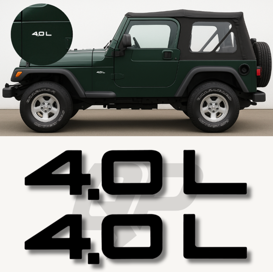 1997–2002 Jeep Wrangler & Cherokee XJ 4.0L Decal Engine Badge Set
