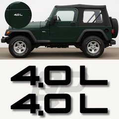 1997–2002 Jeep Wrangler & Cherokee XJ 4.0L Decal Engine Badge Set