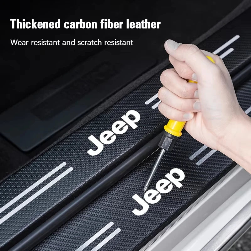 Carbon Fiber Door Sill Anti-Stepping Protector Sticker for Jeep Renegade | Leather-Look JEEP