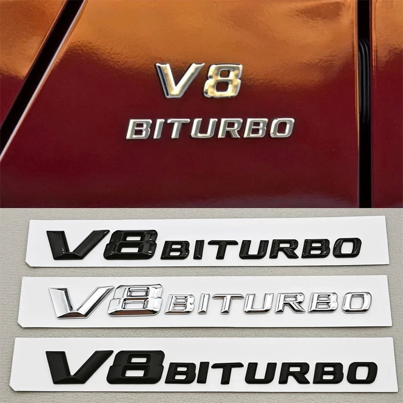 3D ABS Chrome V8 BITURBO Emblem Fender Side Badge for Mercedes-Benz AMG | Decal Sticker