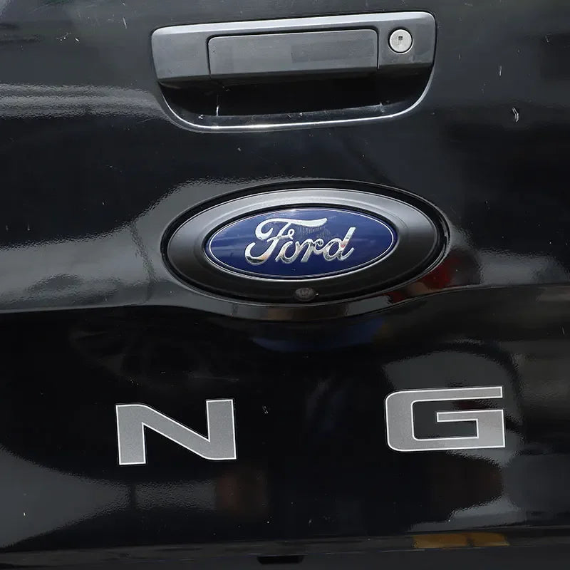 Car Rear Badge Ring Logo Frame Cover Decoration Trim Fit For Ford Ranger 2015-2021 F150 2009-2014 Auto Carbon Fiber/Gloss Black