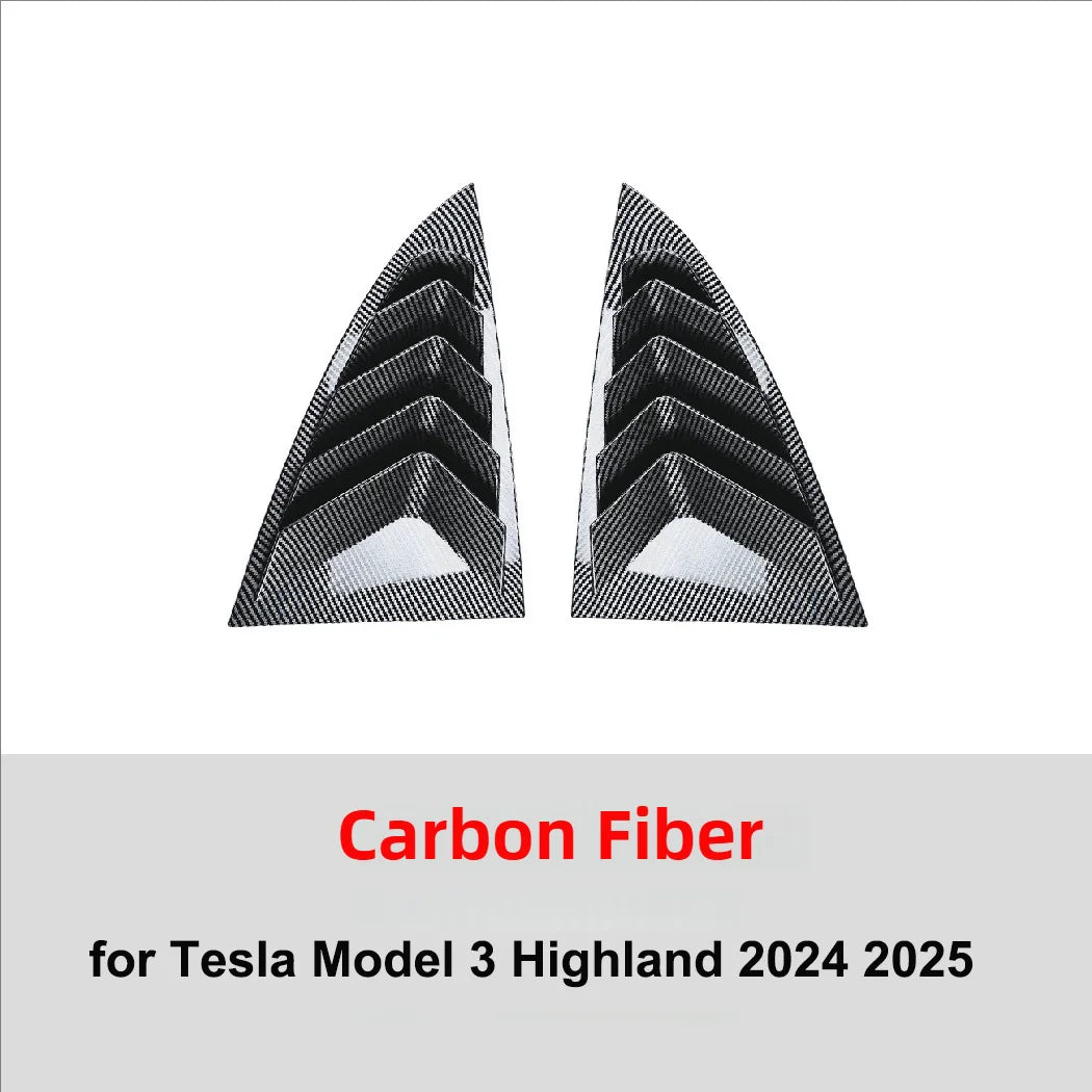 2PCS Side Window Louver Cover Sport Style For Tesla Model 3 Y Juniper Highland 2025-2020 2026 Rear Window Spoiler Shutter Cover