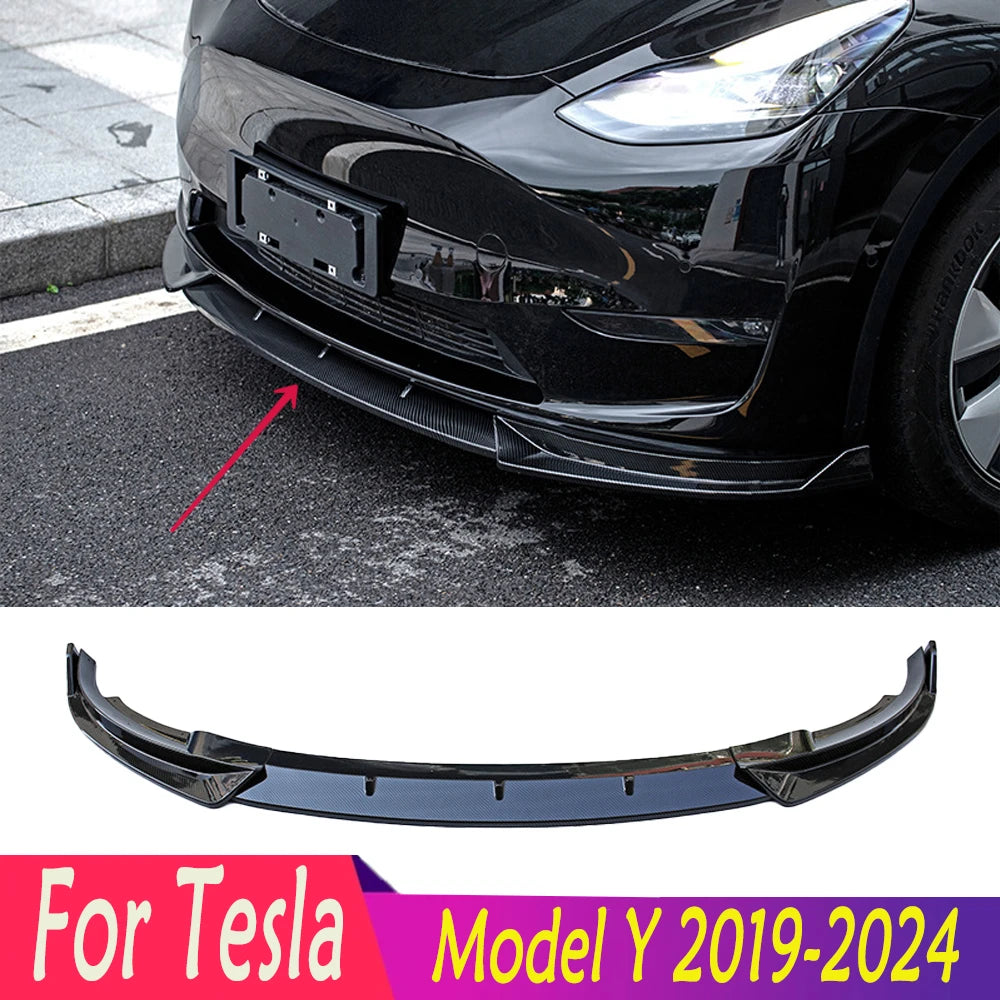 Front Bumper Lip Splitter for Tesla Model Y (2019–2024) | Carbon Look, Matte Black & Gloss Black ABS