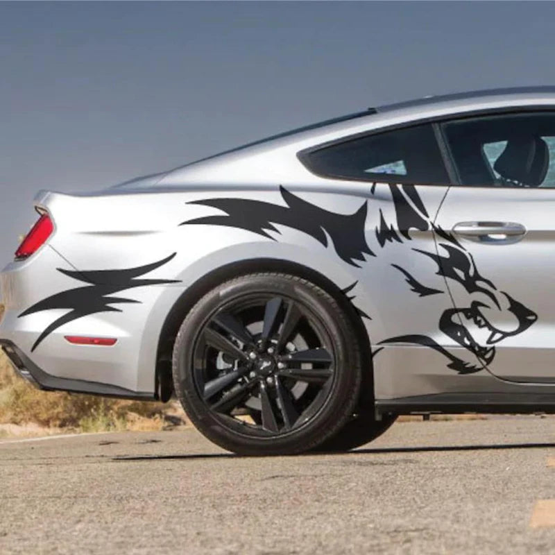 Tribal Hunting Cat & Wolf Vinyl Decal - Grunge Tattoo Design for Dodge Charger, Car, or Truck