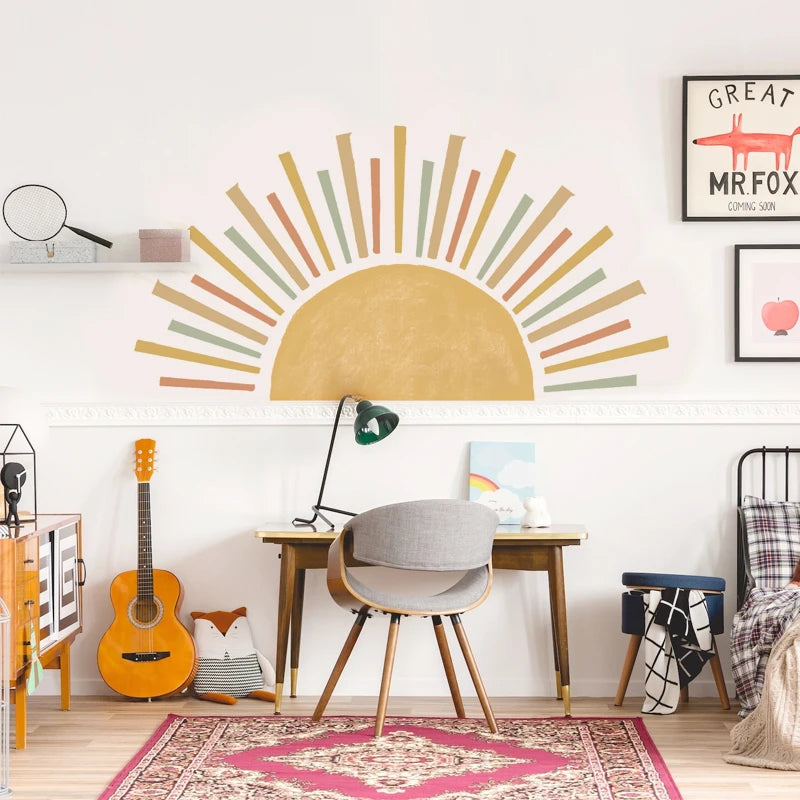 Boho Sun Wall Stickers - Self-Adhesive Nursery Wallpaper for Kids' Rooms