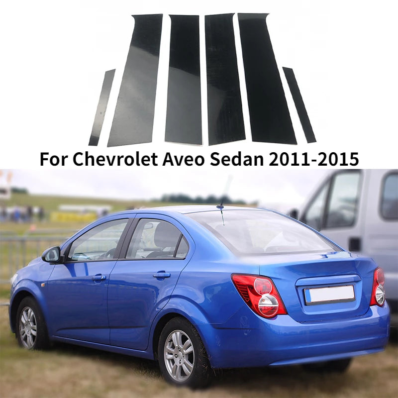 Glossy Black Pillar Posts Window Door Trims Sticker Cover Kits Auto Styling Fit for Chevrolet Aveo Hatchback Sedan 2011-2015
