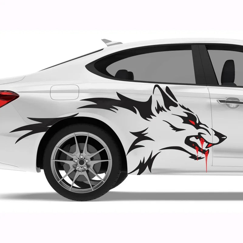 Tribal Hunting Cat & Wolf Vinyl Decal - Grunge Tattoo Design for Dodge Charger, Car, or Truck