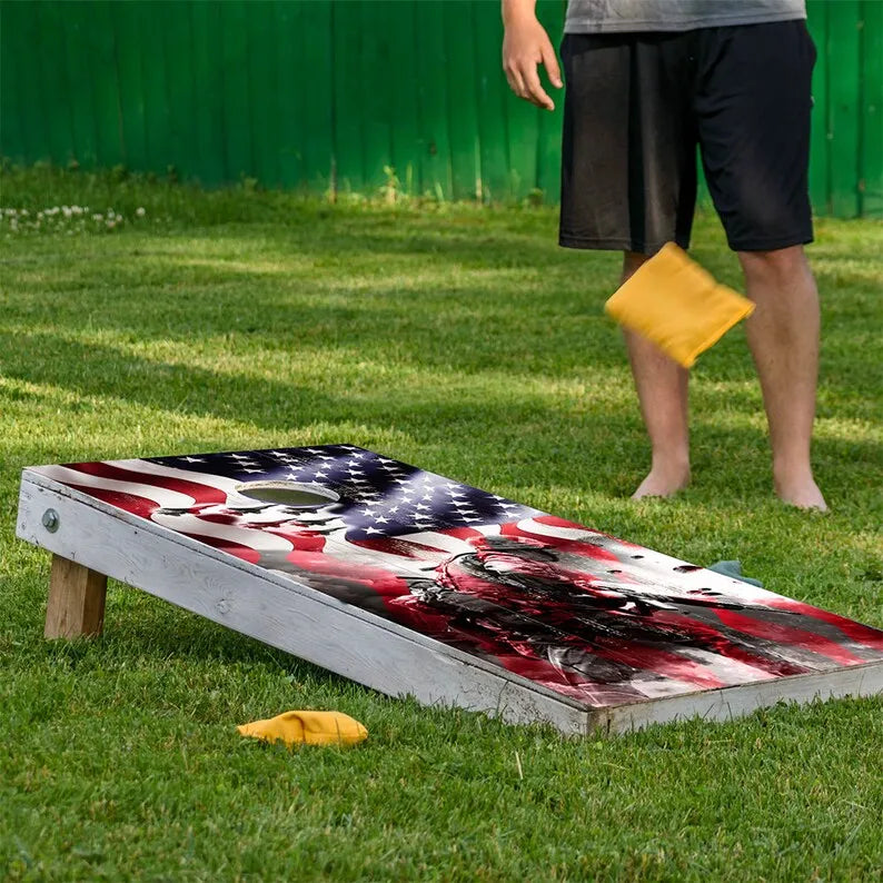 Cornhole Board Wraps and Decals for Boards Set of 2 Skins Professional Vinyl Covers Sticker - American Flag Military War Combat