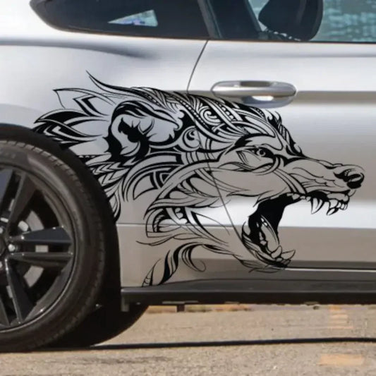 Mustang Ranger Wolf Coyote Grunge Tribal Vinyl Decal for Truck Door & Bed - Set of 2