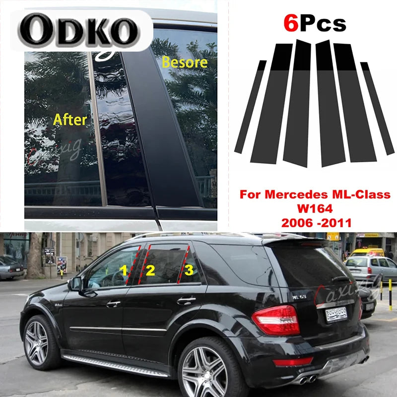 6Pcs Car Pillar Posts Door Window Trim Cover for Mercedes ML-Class W164 2006 2007 2008 2009 2010 2011 BC Column Sticker