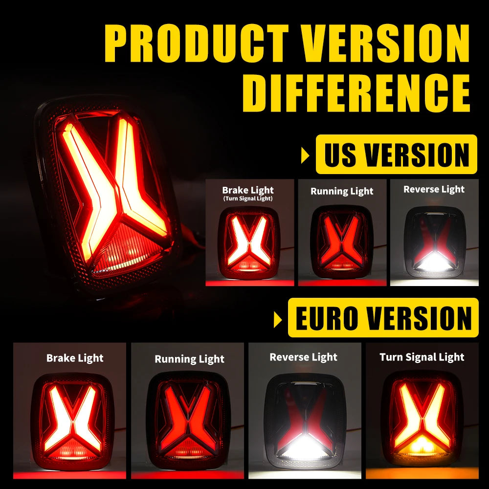 Rear LED Tail Lights for Jeep Wrangler CJ/TJ/YJ (1998–2006) | Universal X-Shape CE/DOT/EMARK