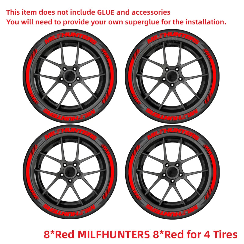MILFHUNTERS Red Tire Letter Stickers | Universal Rubber Wheel Sidewall