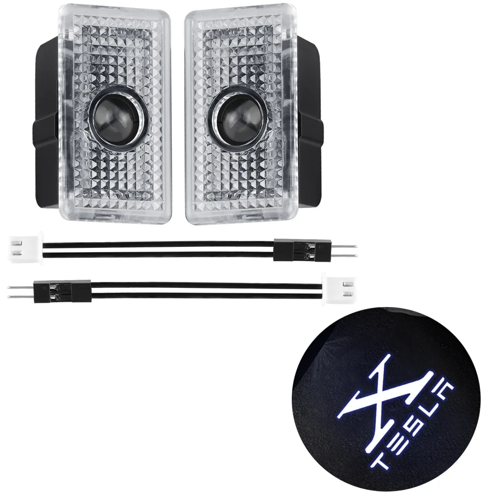 2pcs Car Door LED HD Projector puddle lights Welcome Lights For Tesla Model S 2015-2016 Model X 2016 Auto Valve Core Accessories