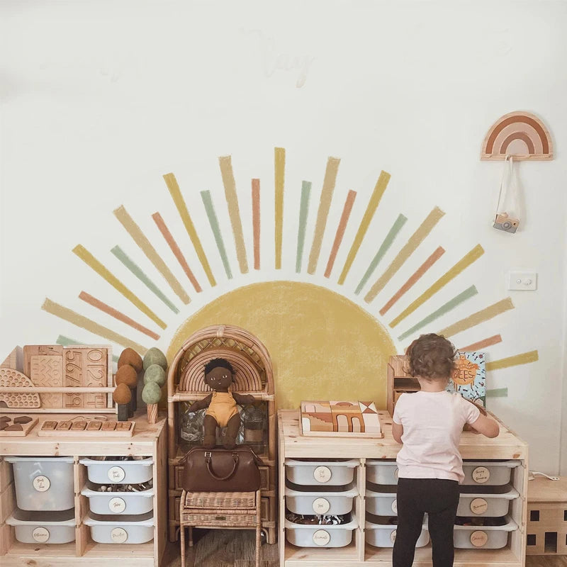 Boho Sun Wall Stickers - Self-Adhesive Nursery Wallpaper for Kids' Rooms