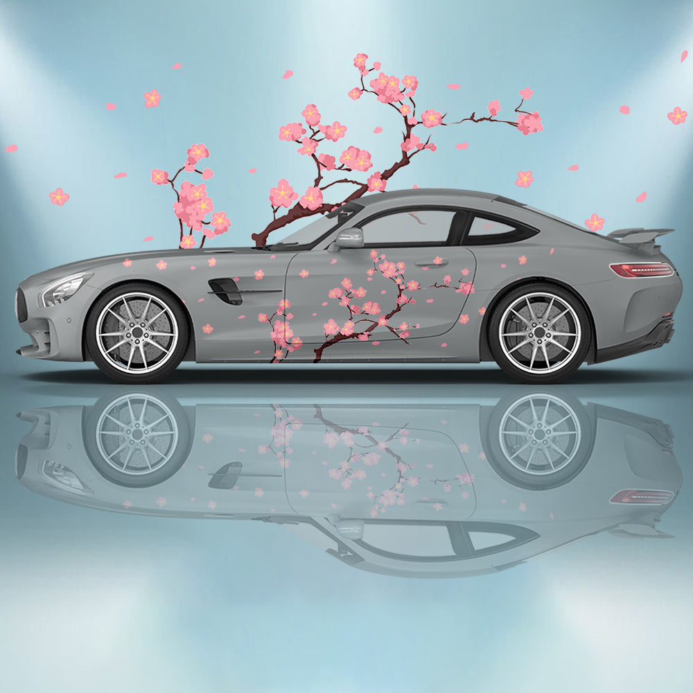 Pink Sakura Flower Car Stickers - Side Graphics and Decorative Vinyl Decals for Car Modification