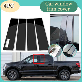 Glossy Black / Silver Carbon Pillar Post for Ford F-150 (2015–2021) | 4-Piece Window Trim