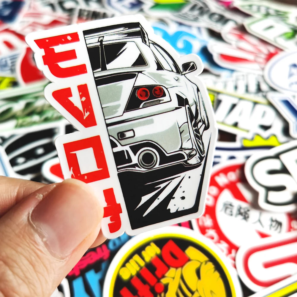 10/20/50/100PCS Cool JDM Stickers - Vinyl Decals for Cars, Motorcycles, Scooters, Bikes, Skateboards, and Laptops