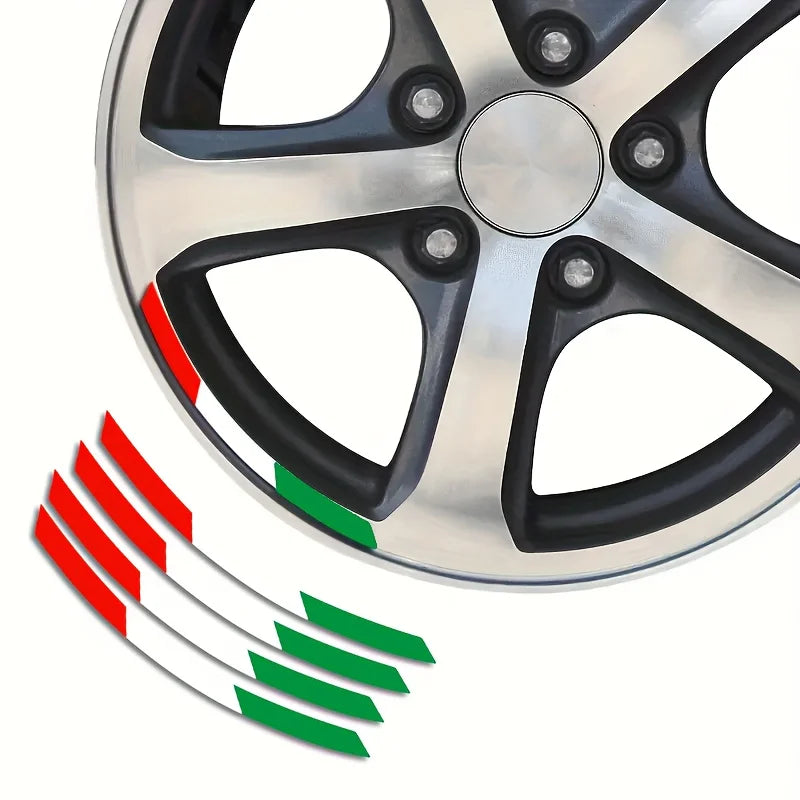 Green White Red Italian Flag Stripe Wheel Decal | Waterproof Vinyl Sticker for Cars & Motorcycles