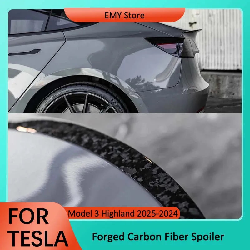 Forged Carbon Grain Rear Trunk Spoiler for Tesla Model 3 Highland (2024) | Gloss & Matte Finish
