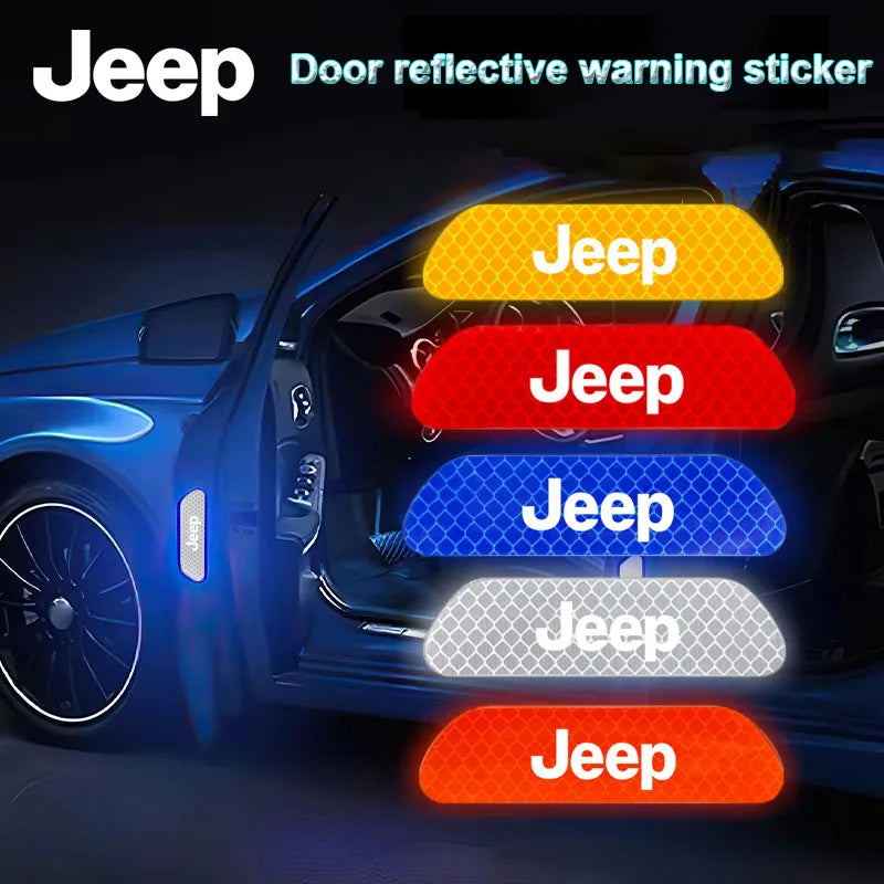 Door Reflective Safety Warning Stickers for Jeep Wrangler / Rubicon | 4-Piece JEEP Mark