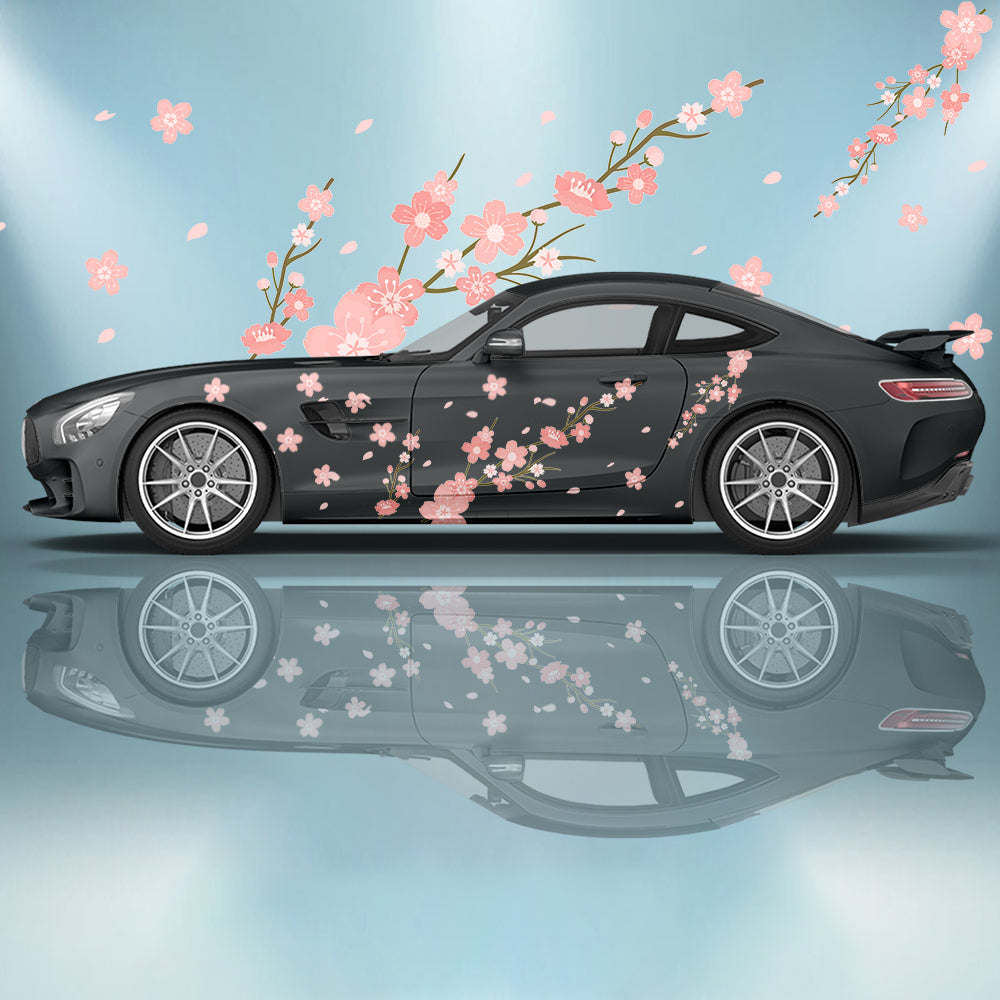 Pink Sakura Flower Car Stickers - Side Graphics and Decorative Vinyl Decals for Car Modification