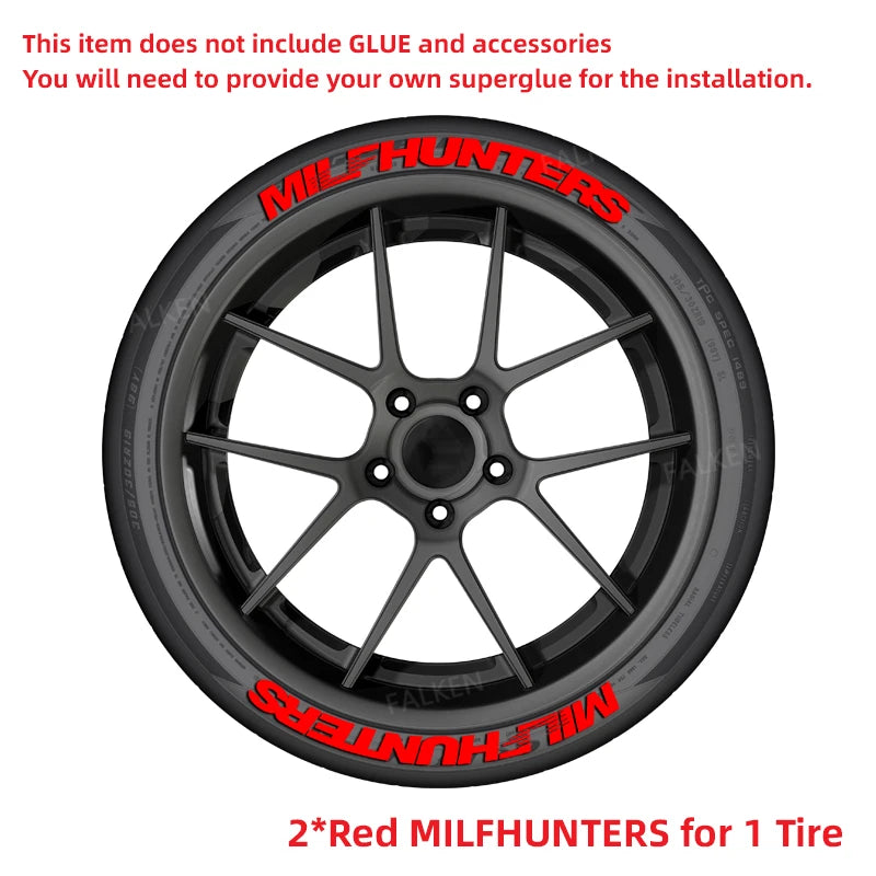 MILFHUNTERS Red Tire Letter Stickers | Universal Rubber Wheel Sidewall