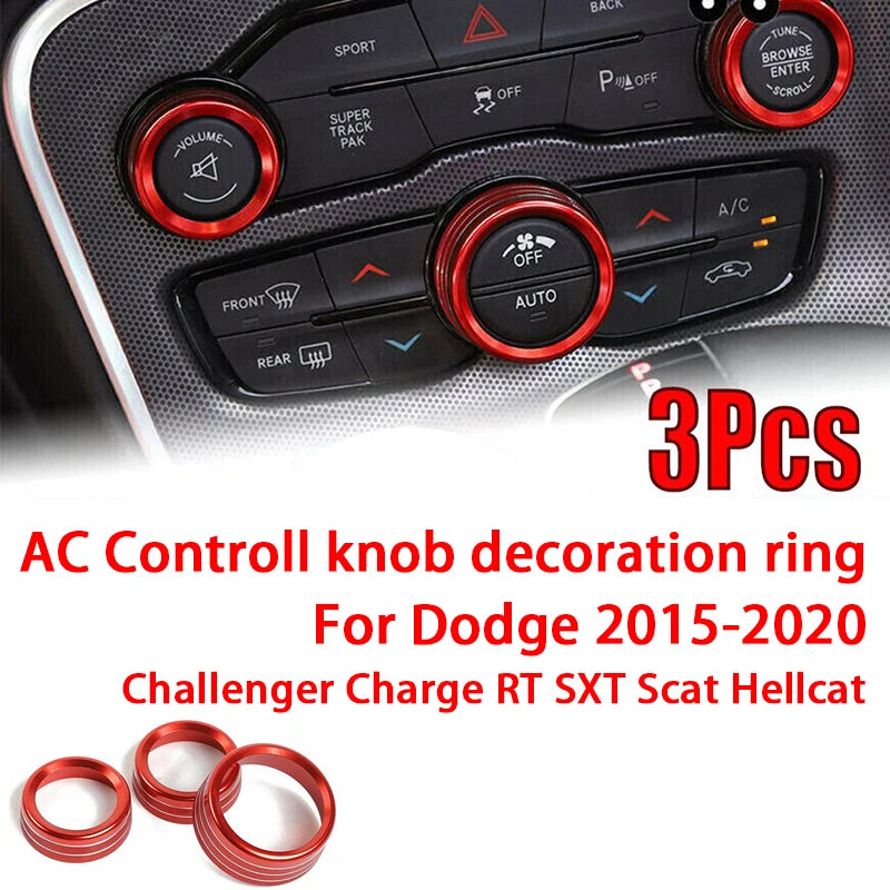 A/C Control Knob Volume Radio Switch Decoration Cover for Dodge Challenger / Charger | 3-Piece