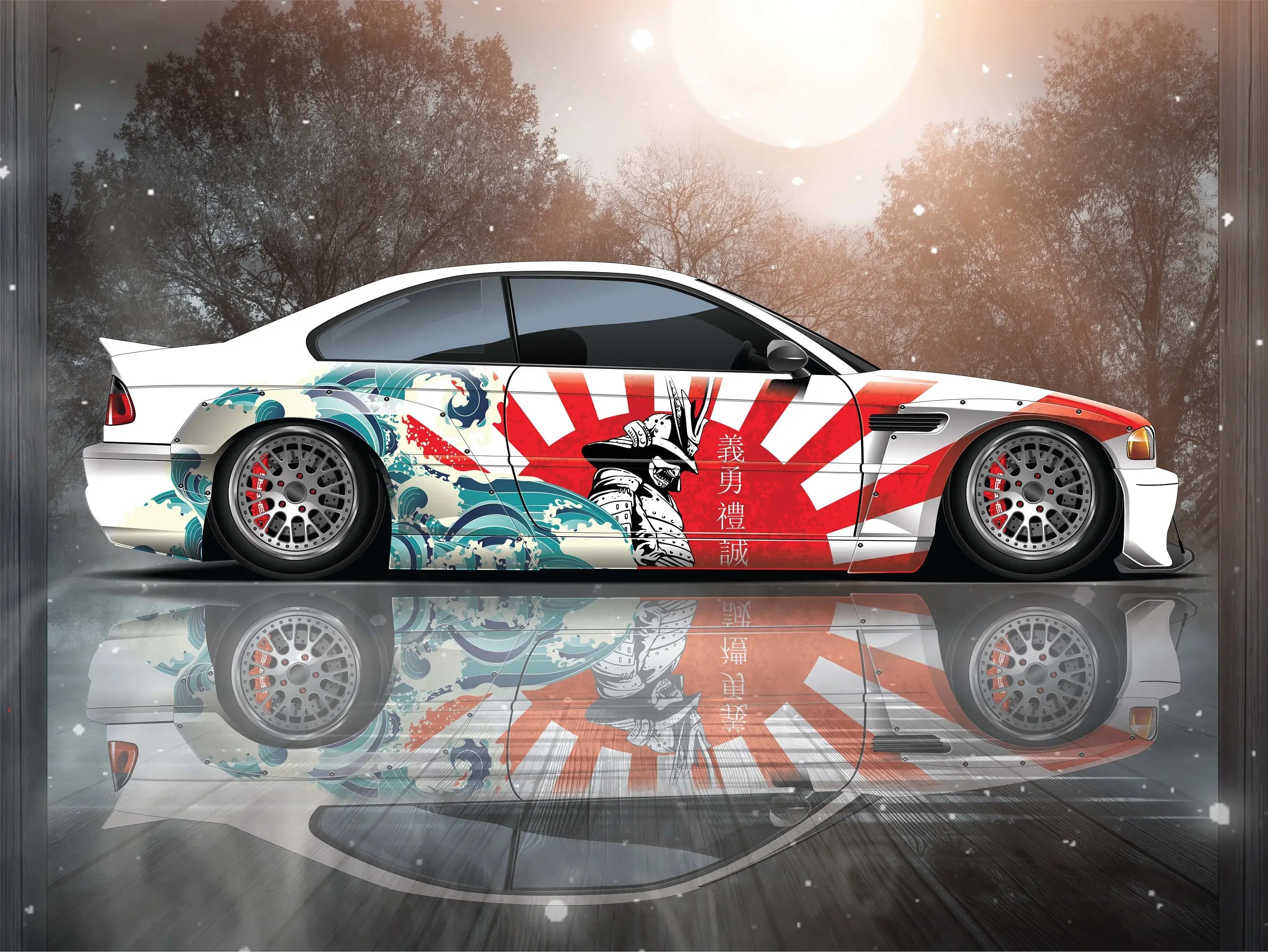 Samurai Car Wrap - Japanese Vehicle Livery Cast Vinyl Sticker for Anime-Inspired Car Decoration