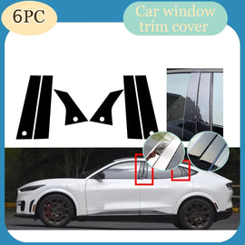 Silver Carbon / Gloss Black Pillar Posts for Ford Mustang Mach-E (2021–2025) | 6-Piece Window Trim