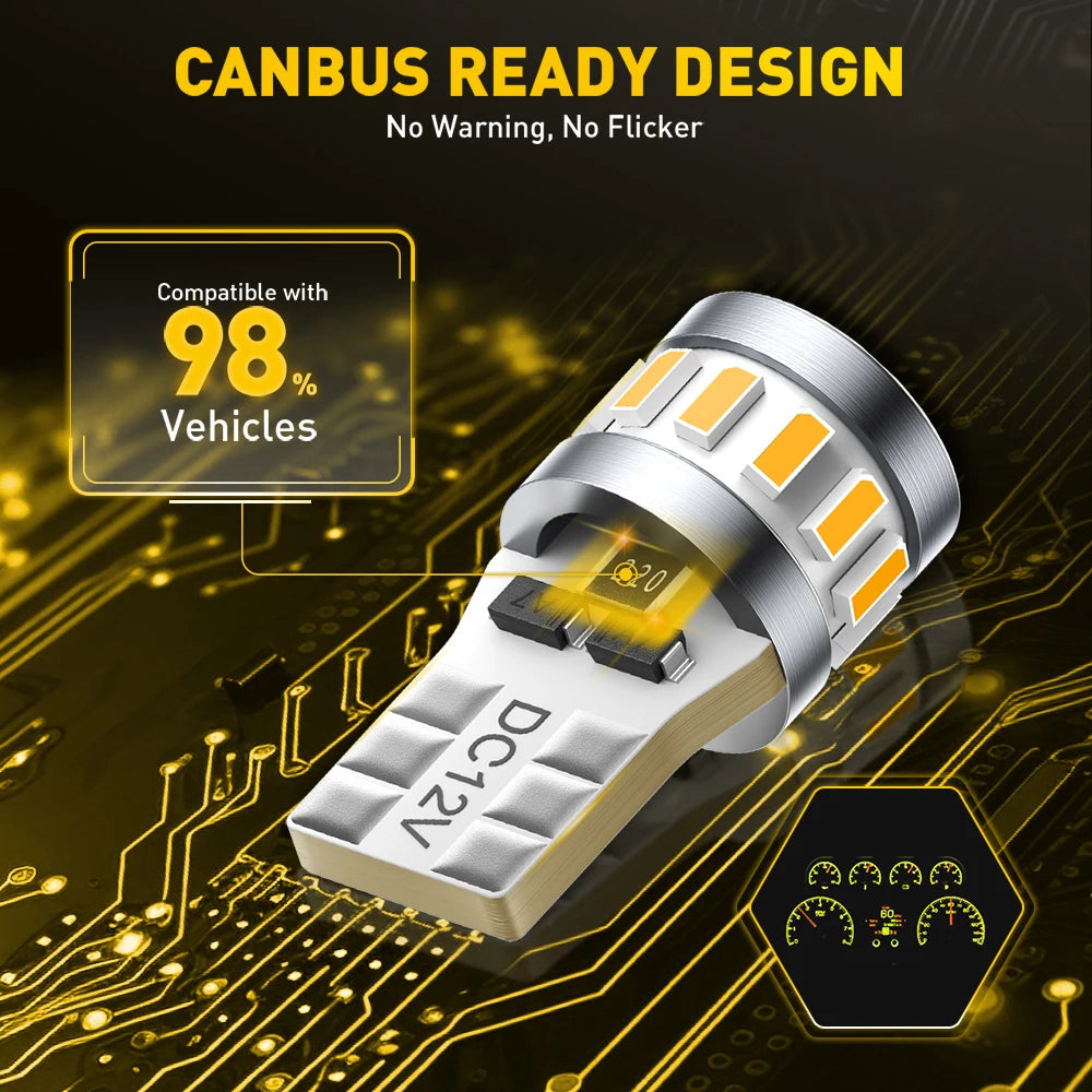 AUXITO T10 W5W Yellow Canbus LED | Parking License Plate Signal Lamp