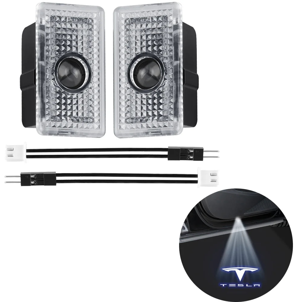 2pcs Car Door LED HD Projector puddle lights Welcome Lights For Tesla Model S 2015-2016 Model X 2016 Auto Valve Core Accessories